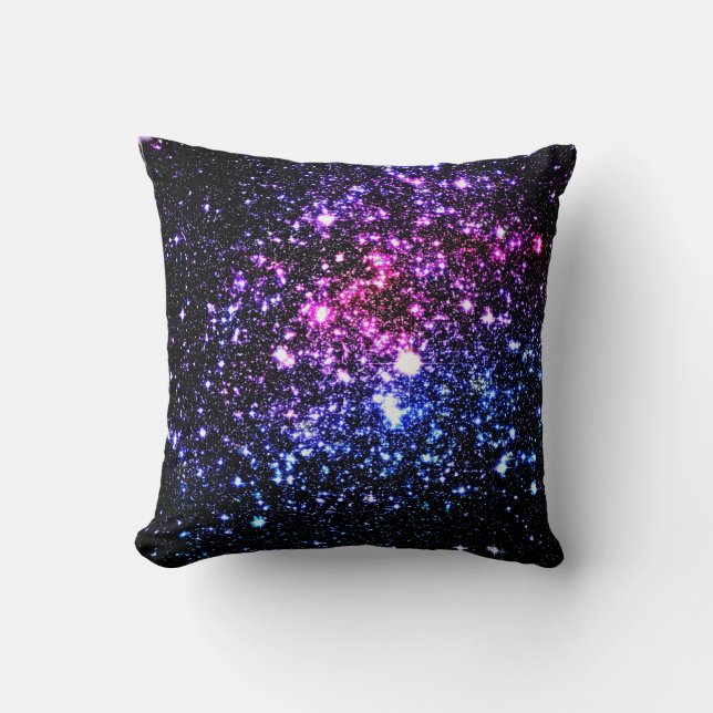 Galaxy Sparkle Stars Pink Purple Blue Pillow (Front)