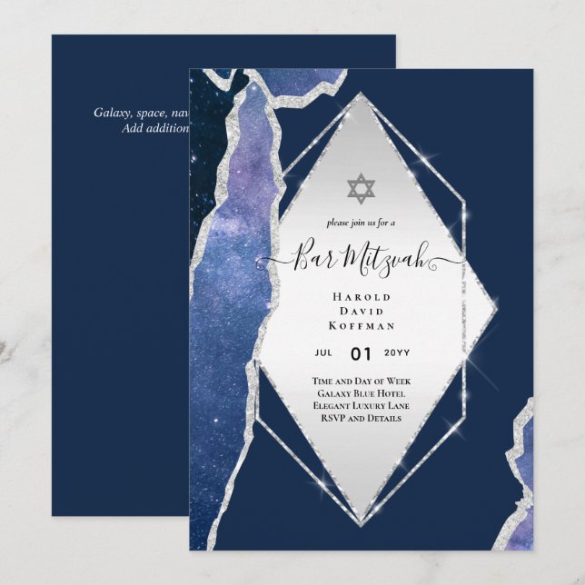 Galaxy Starry Night BAR MITZVAH Agate Invitation (Front/Back)