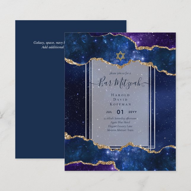 Galaxy Starry Night BAR MITZVAH Invitations Blue (Front/Back)