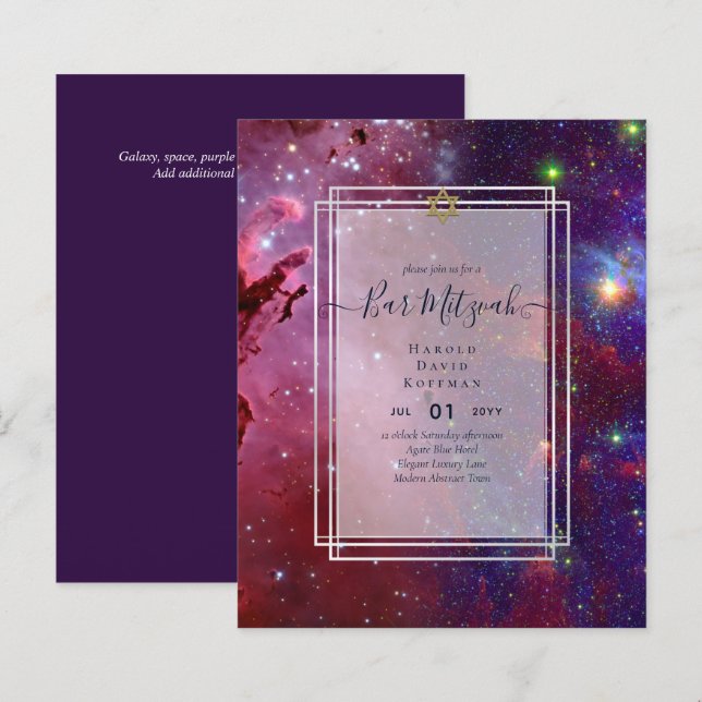 Galaxy Starry Night BAR MITZVAH Invitations Blue (Front/Back)