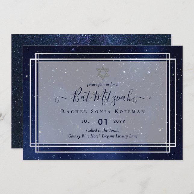 Galaxy Starry Night BAT MITZVAH Agate Invitation (Front/Back)