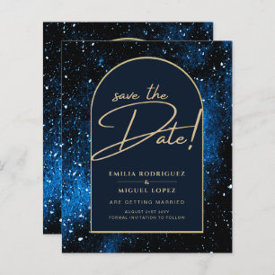 Galaxy Starry Night Blue Gold Wedding SAVE DATE
