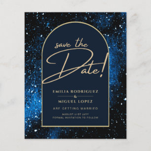 Galaxy Starry Night Blue Gold Wedding SAVE DATE Flyer