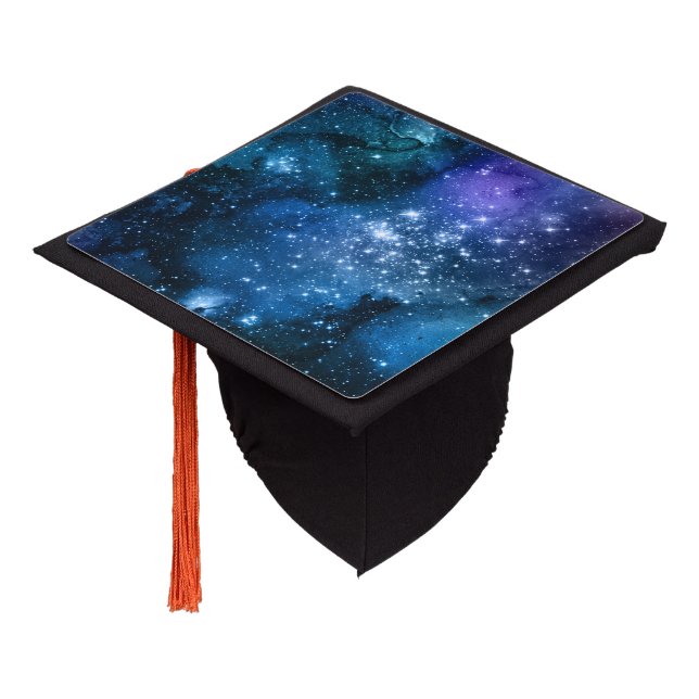 Galaxy Starry Night Blue Space White Sparkle Graduation Cap Topper (Angled)