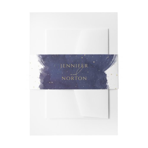 Galaxy Starry Night Celestial Purple Gold Wedding Invitation Belly Band