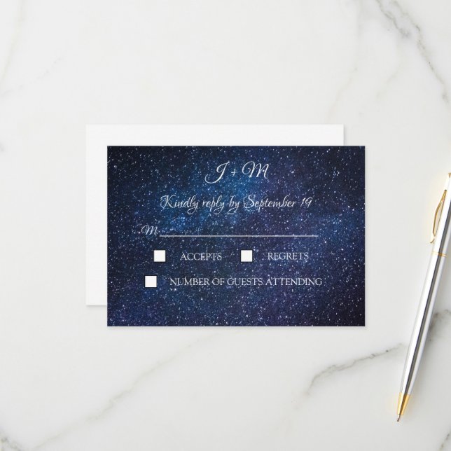 Galaxy Starry Night Celestial Stars Modern RSVP Card (Front/Back In Situ)