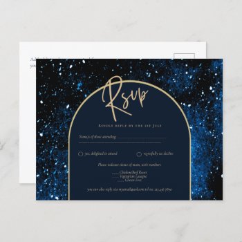 Galaxy Starry Night Navy Blue Gold Wedding Postcard