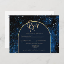 Galaxy Starry Night Navy Blue Gold Wedding