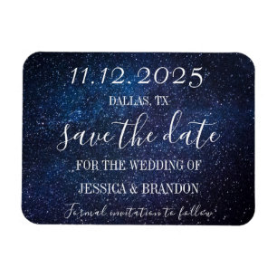 Galaxy Starry Night Navy Blue Wedding Magnet 