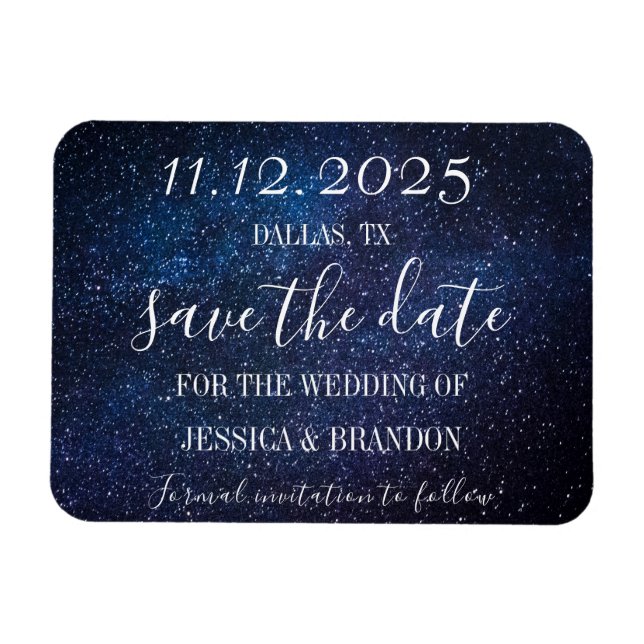 Galaxy Starry Night Navy Blue Wedding Magnet  (Horizontal)