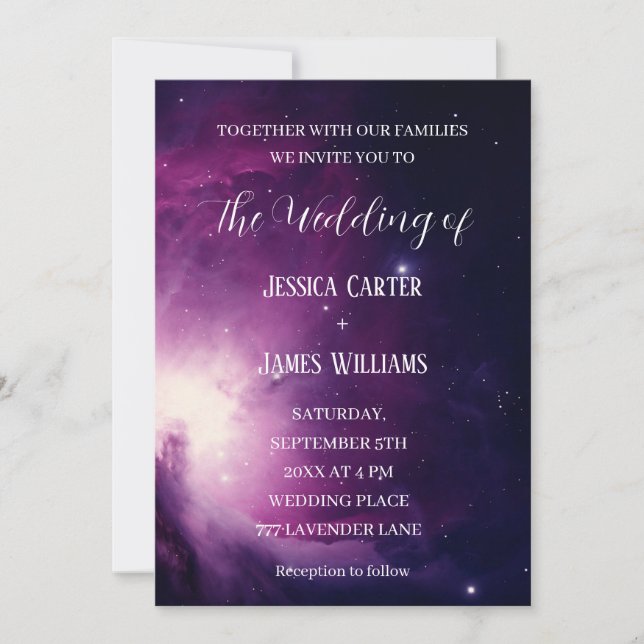 Galaxy Starry Night Outer Space Universe Wedding Invitation (Front)
