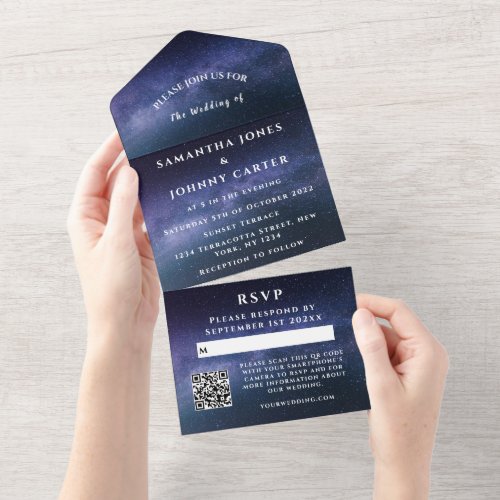 Galaxy Starry Night Sky Universe Wedding Nebula All In One Invitation