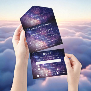 Galaxy Starry Night Stars Sky Wedding All In One Invitation