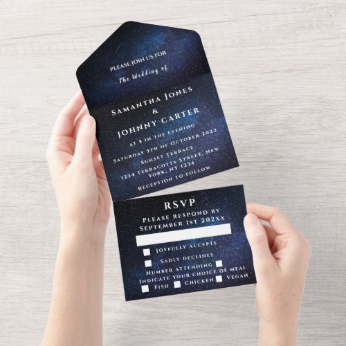 Galaxy Starry Night Stars Sky Wedding Nebula All In One Invitation