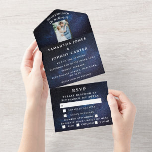 Galaxy Starry Night Stars Sky Wedding Nebula Photo All In One Invitation