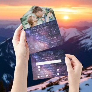 Galaxy Starry Night Stars Sky Wedding Nebula Photo All In One Invitation