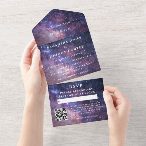 Galaxy Starry Night Universe Sky Wedding Nebula All In One Invitation