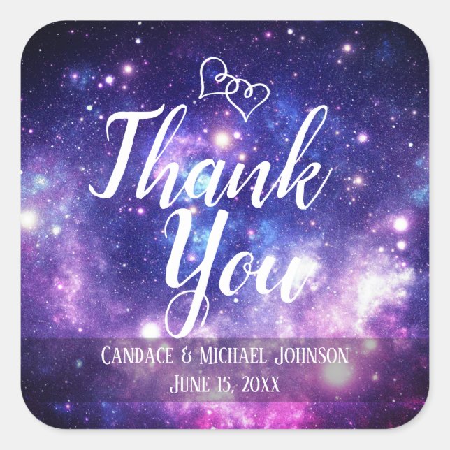 Galaxy Starry Night Wedding Thank You Favor Square Sticker (Front)