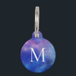 Galaxy Starry Outer Space Sky Pet ID Tag<br><div class="desc">Purple and blue galaxy stars background with a custom cat or dog monogram initial and name. Type in your personalized contact information on the back of this pretty pet ID collar charm. We also have coordinating bowls so you can create a matching set of pet accessories that match your cat...</div>