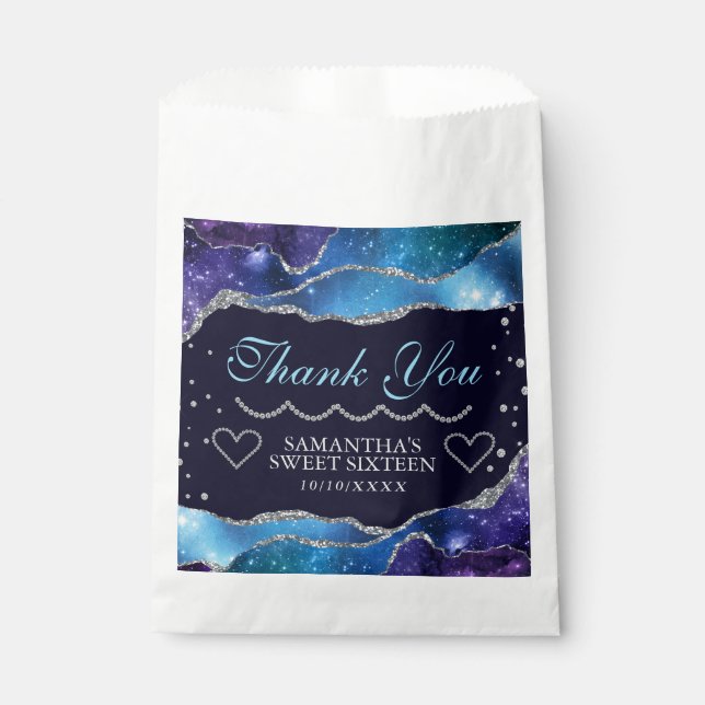 Galaxy starry Silver Glitter Agate Sweet 16 Favor Bag (Front)
