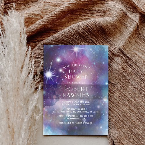 Galaxy Stars and Outer Space Baby Shower Invitation