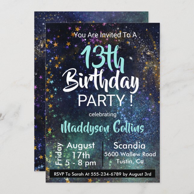 Galaxy Stars Birthday Party Invitation (Front/Back)
