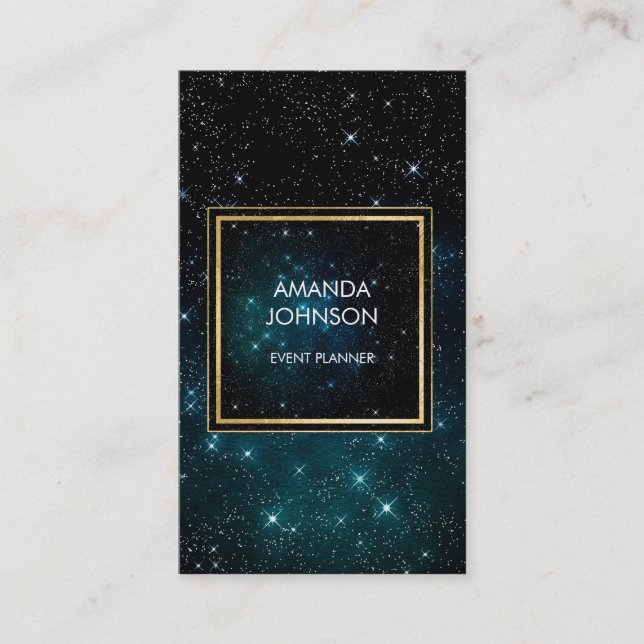Galaxy Stars Golden Blu Space Cosmic Vip Business Card (Front)