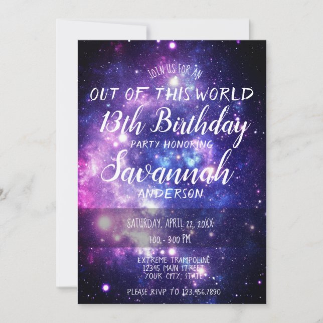Galaxy Stars Out of This World Space Birthday Invitation (Front)