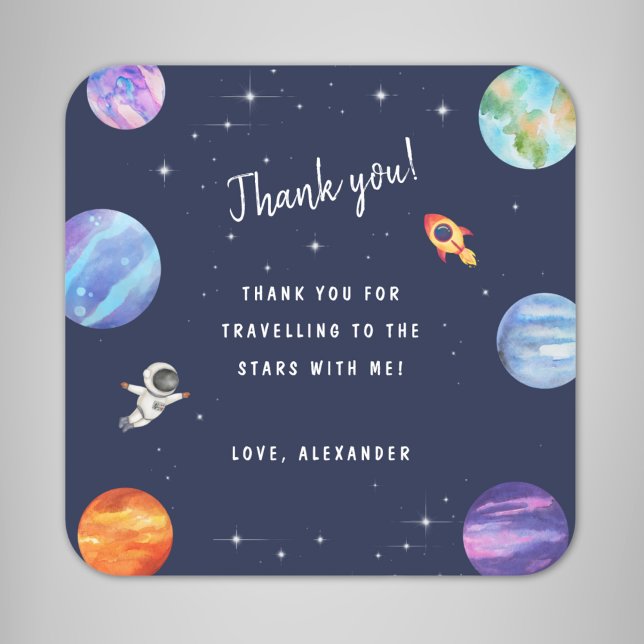 Galaxy Stars Outer Space Birthday Thank you Favor Square Sticker (Creator Uploaded)