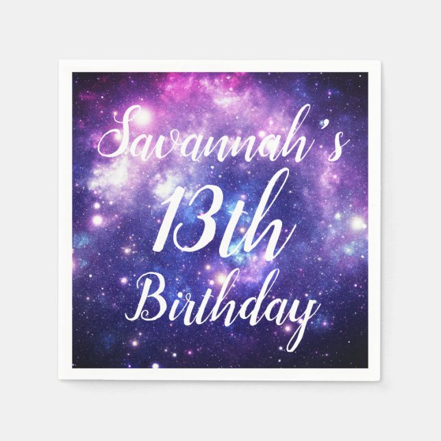 Galaxy Stars Outer Space Personalized Birthday Napkins (Front)