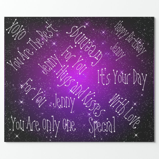 Galaxy Stars Personalized Birthday Purple Wrapping Paper (Flat)
