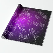 Galaxy Stars Personalized Birthday Purple Wrapping Paper (Unrolled)