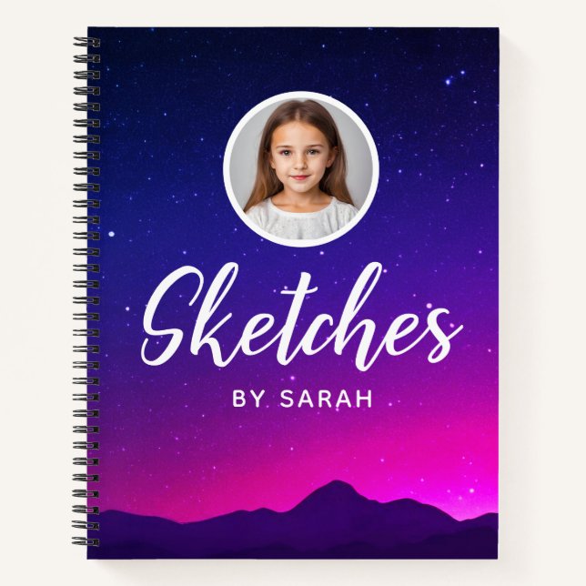 Galaxy Stars Personalized Name Sketchbook Notebook (Front)