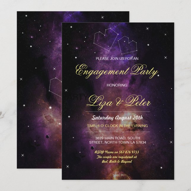 Galaxy Stars Space Love Sky Engagement Invitation (Front/Back)