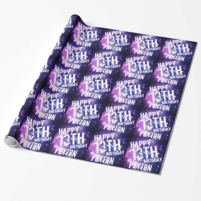 Galaxy Stars Space Personalized Birthday Party Wrapping Paper (Unrolled)