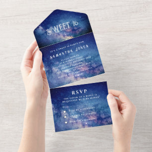 Galaxy Sweet 16 Pretty Stars Starry Night Sky All All In One Invitation