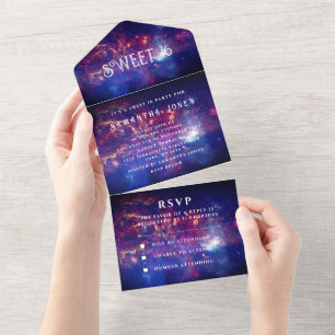 Galaxy Sweet 16 Pretty Stars Starry Night Sky All In One Invitation