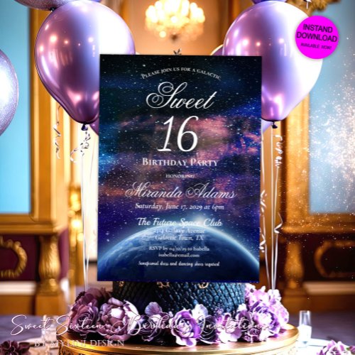 Galaxy Sweet Sixteen Birthday Invitation