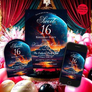 Galaxy Sweet Sixteen Birthday Party Invitation