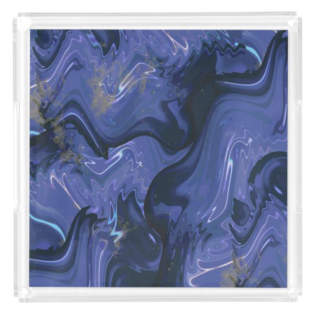 Galaxy Swirl Blue Glitter Abstract Cosmic Pattern  Acrylic Tray (Front)