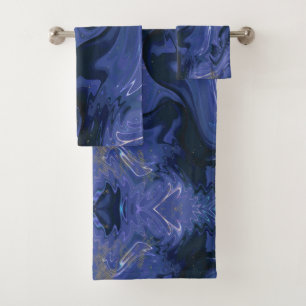 Galaxy Swirl Blue Glitter Abstract Cosmic Pattern  Bath Towel Set
