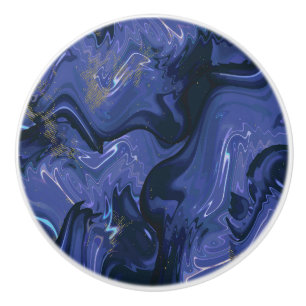 Galaxy Swirl Blue Glitter Abstract Cosmic Pattern Ceramic Knob