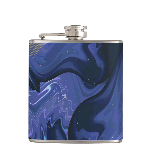 Galaxy Swirl Blue Glitter Abstract Cosmic Pattern  Flask (Front)