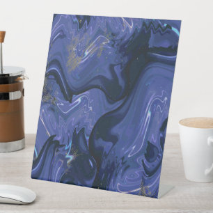 Galaxy Swirl Blue Glitter Abstract Cosmic Pattern  Pedestal Sign