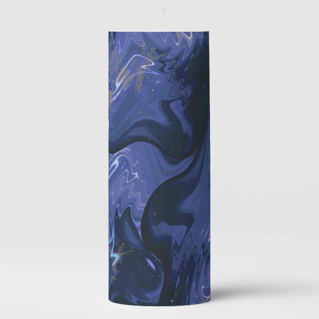 Galaxy Swirl Blue Glitter Abstract Cosmic Pattern  Pillar Candle (Front)