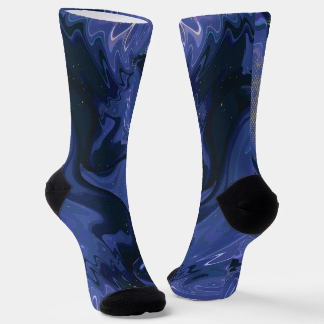 Galaxy Swirl Blue Glitter Abstract Cosmic Pattern  Socks (Angled)