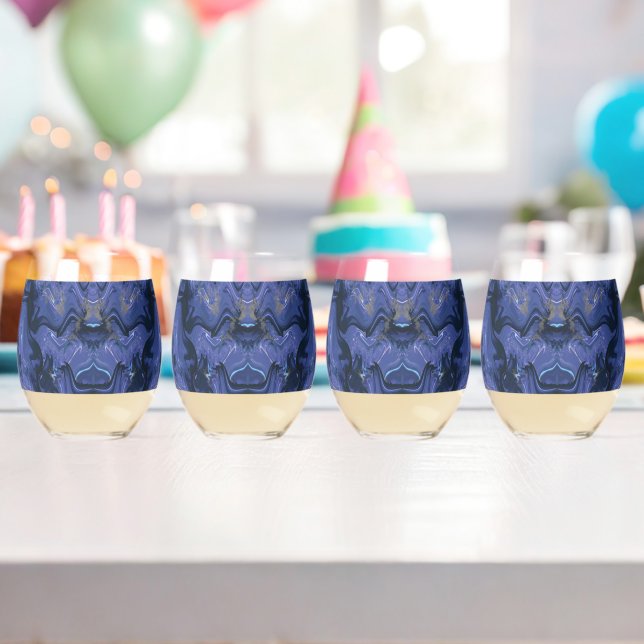 Galaxy Swirl Blue Glitter Abstract Cosmic Pattern  Stemless Wine Glass (Insitu (Birthday))