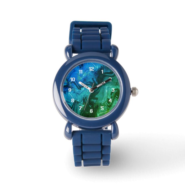 Galaxy Swirl Blue Glitter Abstract Cosmic Pattern  Watch (Front)