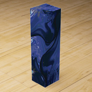 Galaxy Swirl Blue Glitter Abstract Cosmic Pattern Wine Box