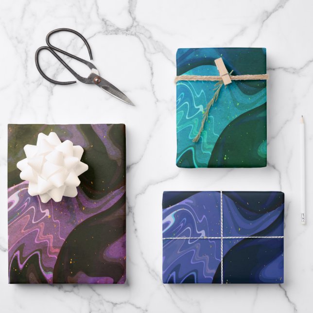 Galaxy Swirl Blue Glitter Abstract Cosmic Pattern  Wrapping Paper Sheets (Front)